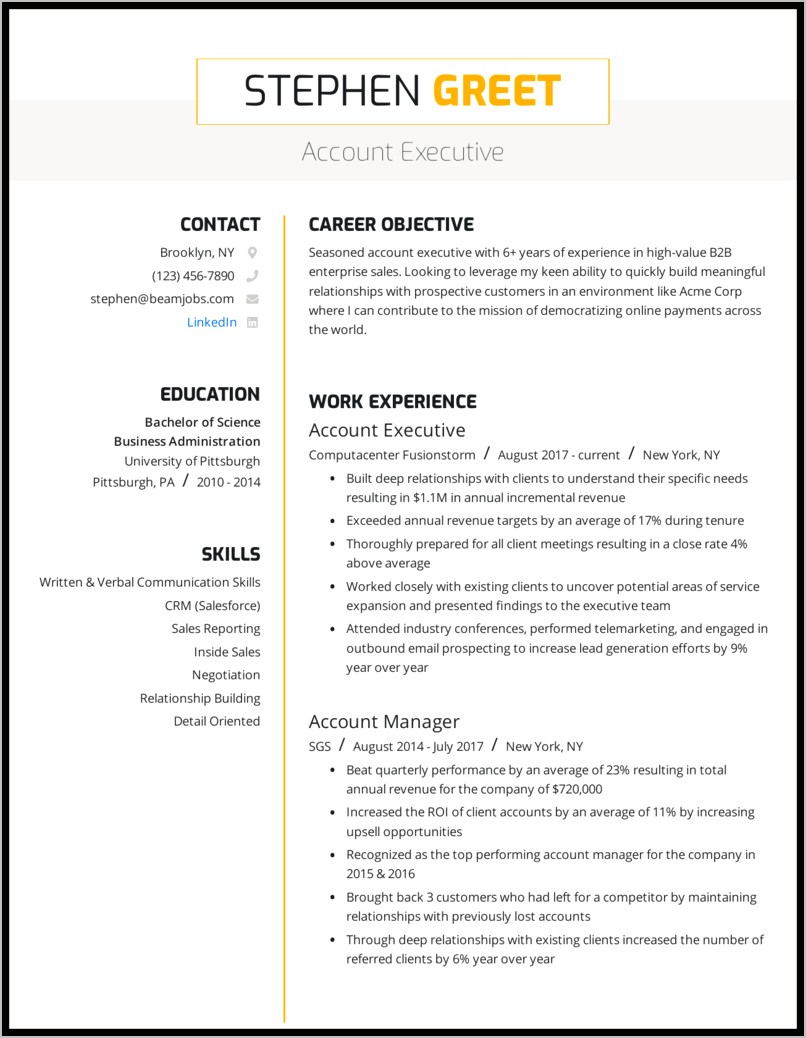 Example Of Sales Account Manager Resume