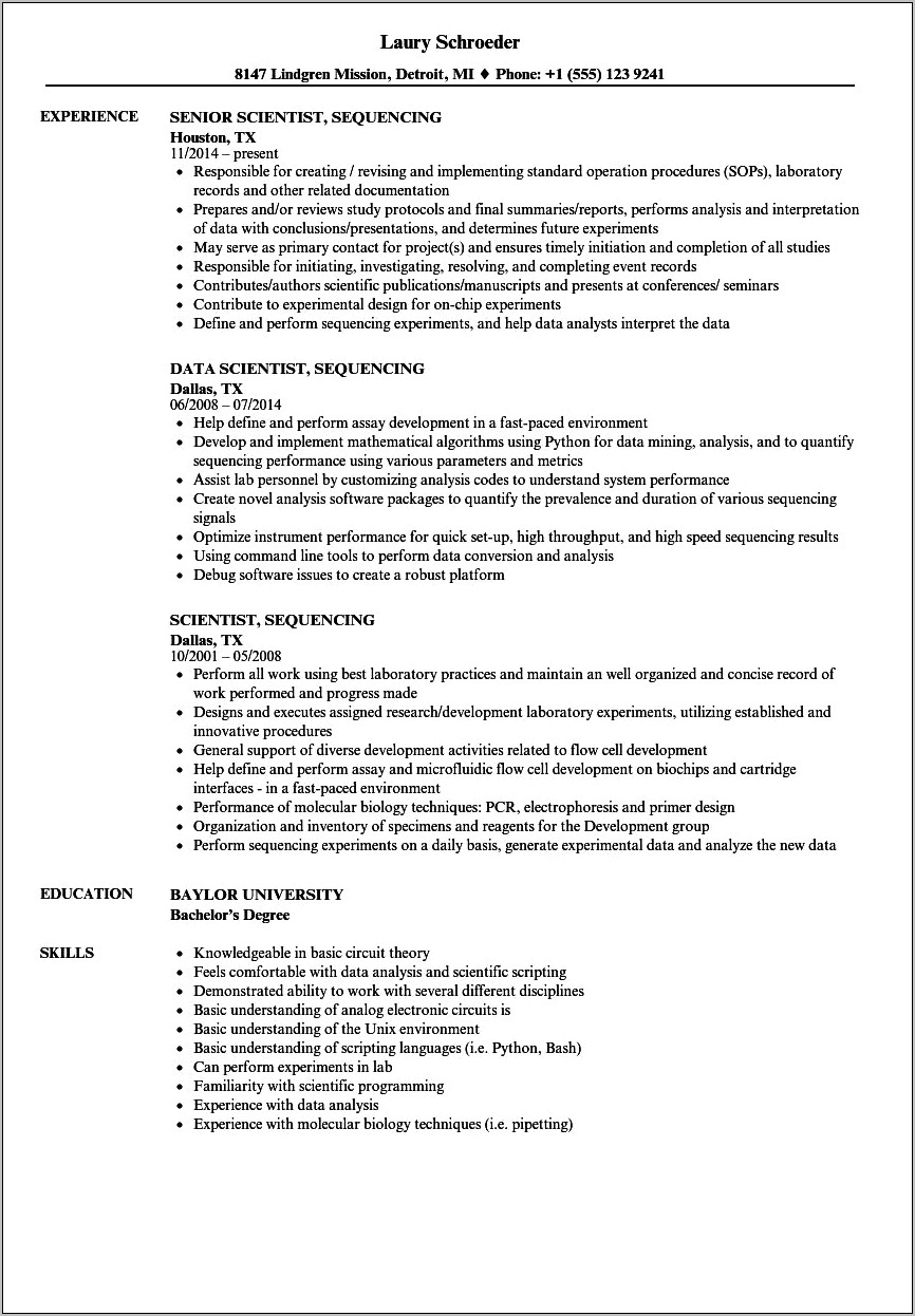 Example Of Sequential Order Resume