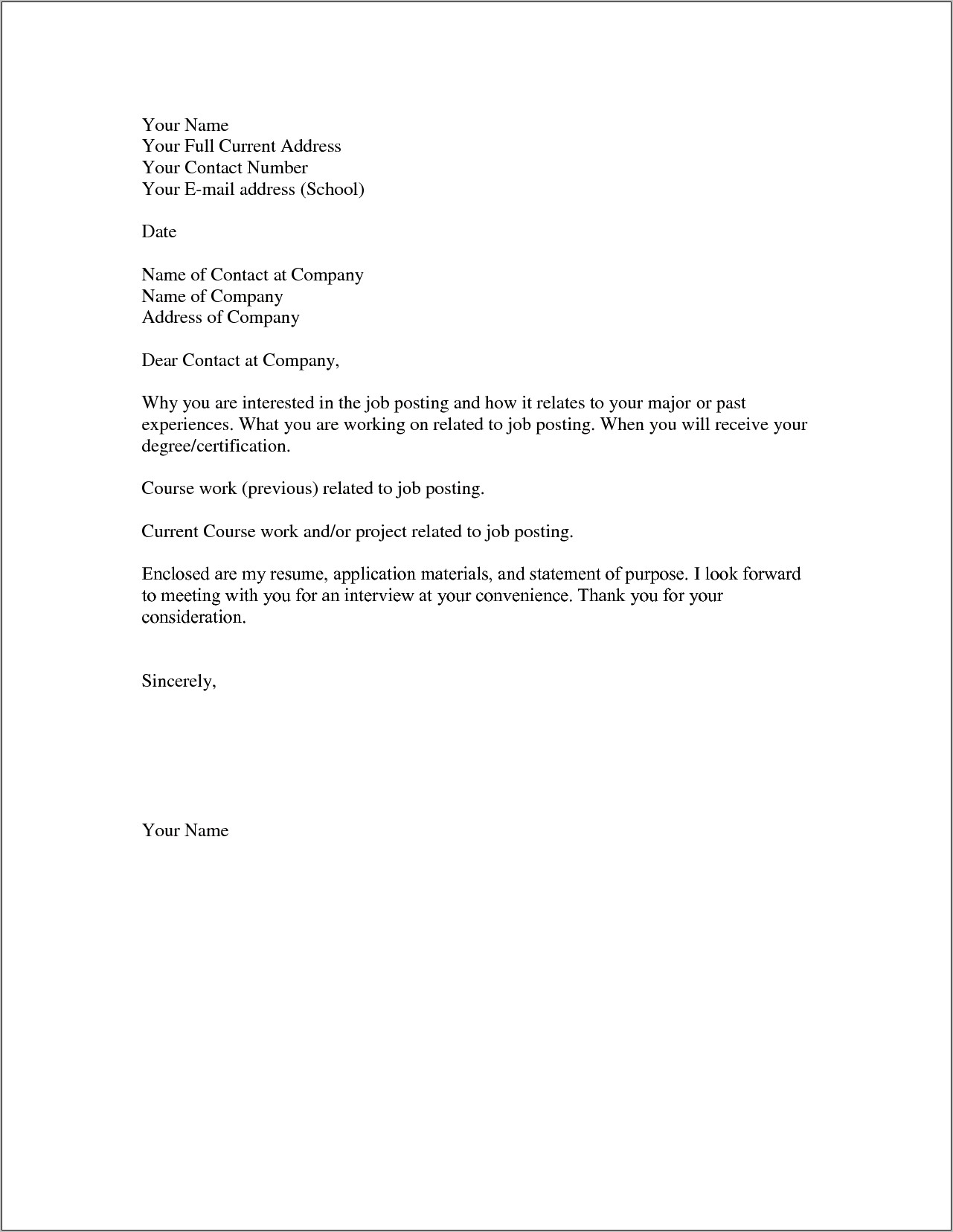 Example Of Simple Resume Letter