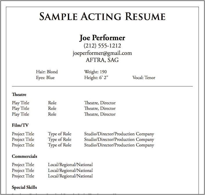 Example Of Skills For Acting Resume