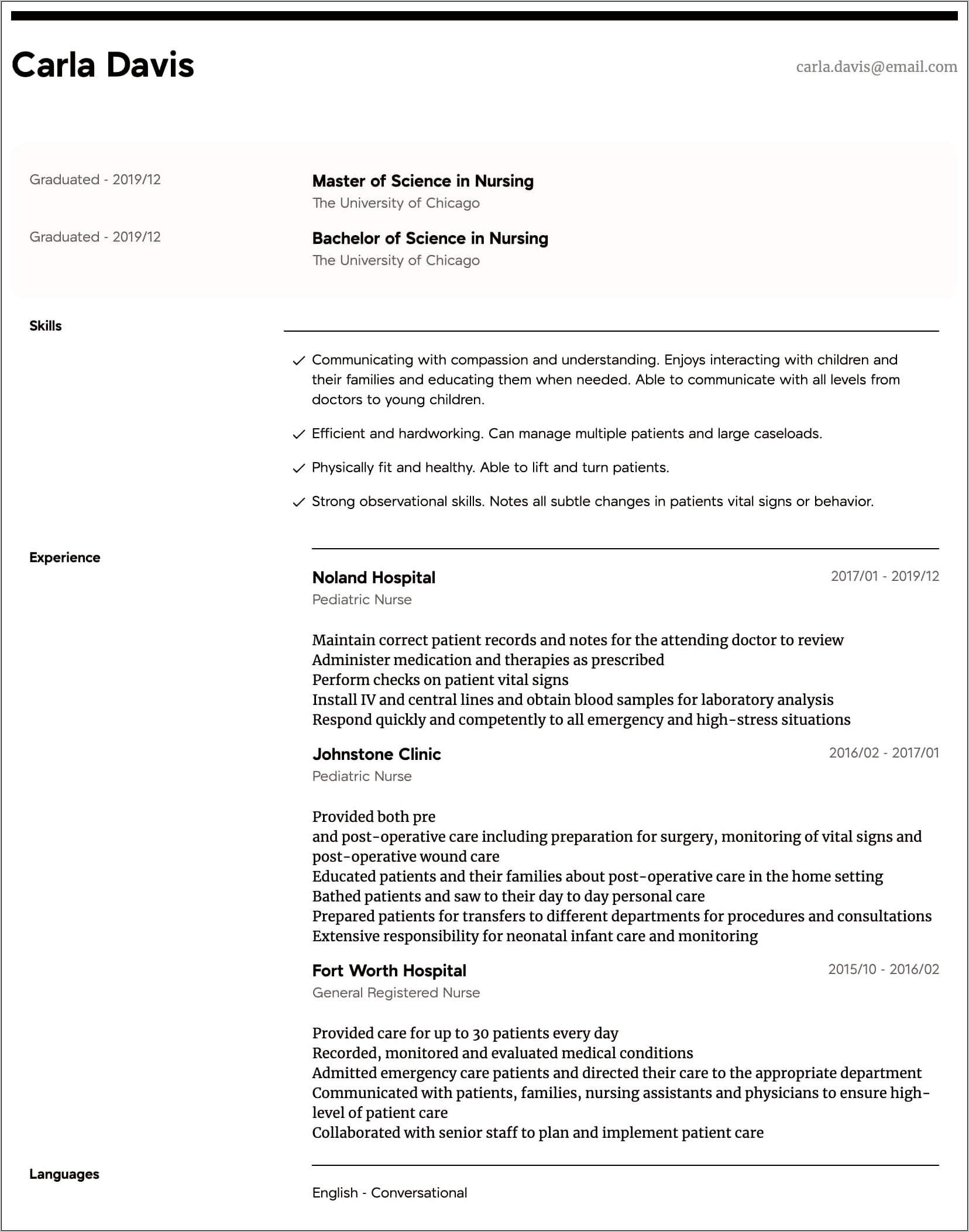 Example Of Skills For Nursing Resume
