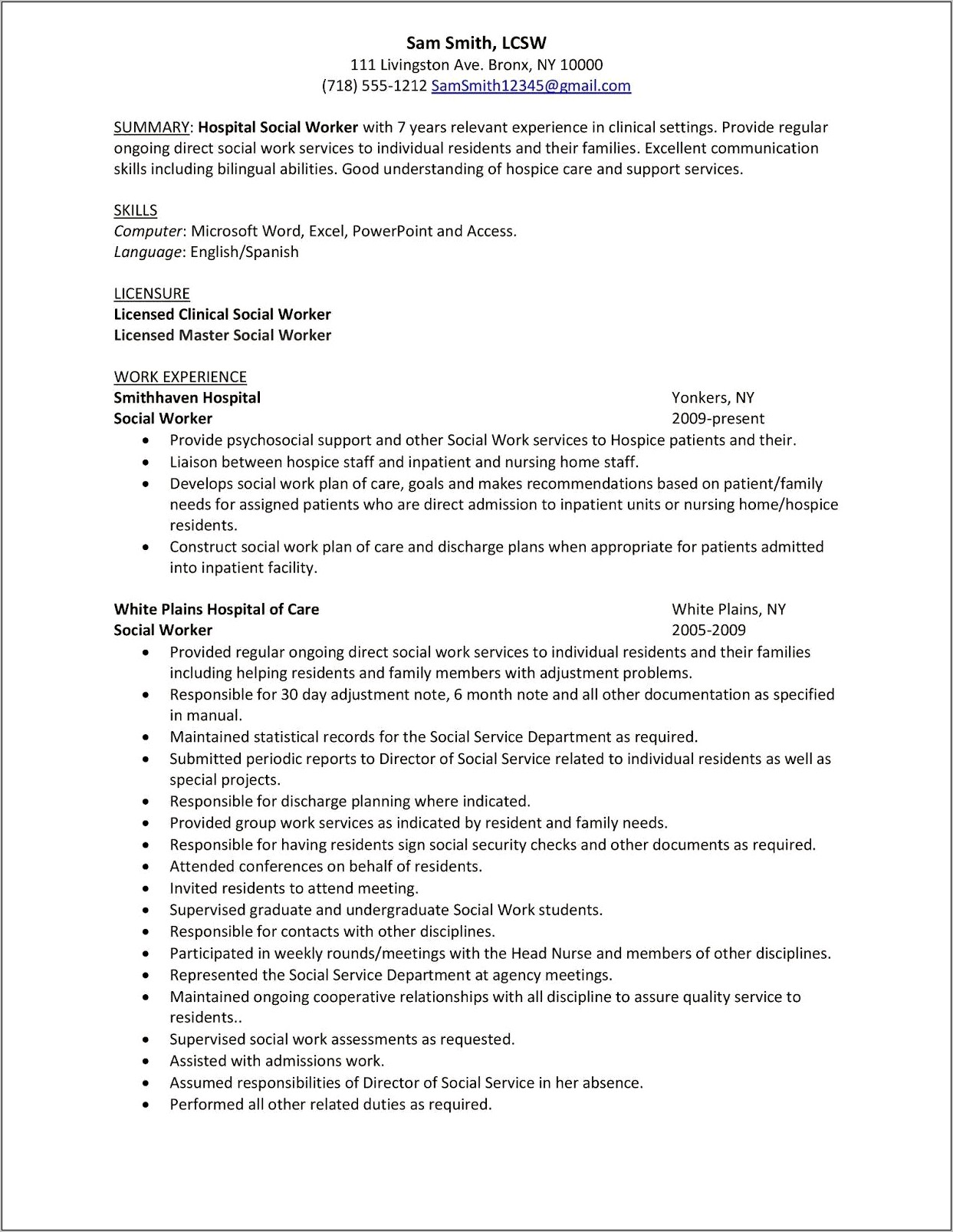 Example Of Skills For Social Work Resume