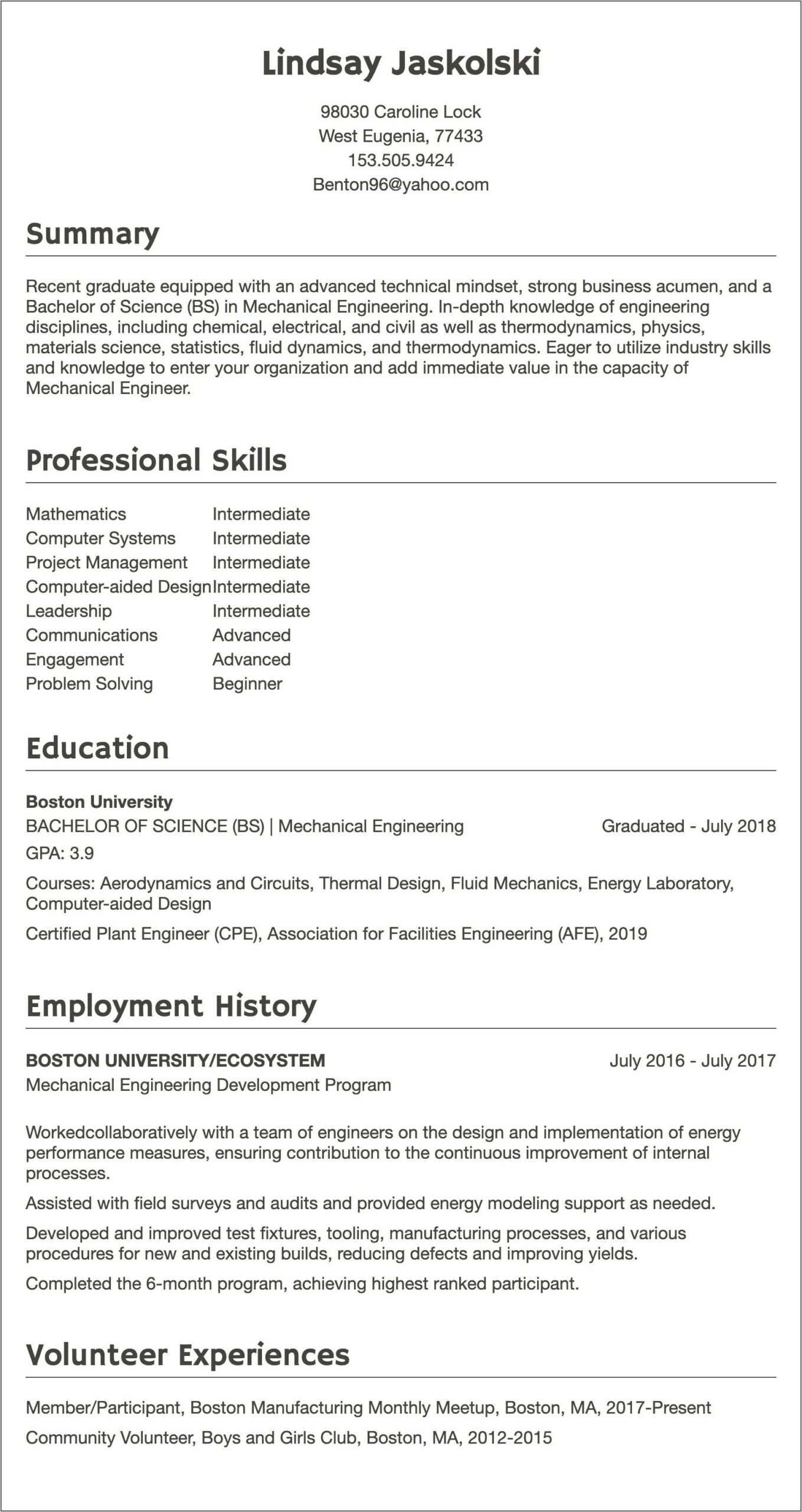 Example Of Skills In Resume For Engineering