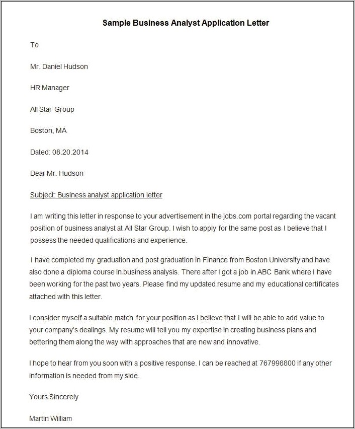 Example Of Solicited Application Letter With Resume