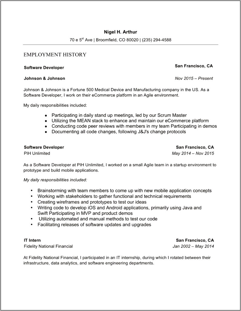 Example Of Startup Environment On A Resume