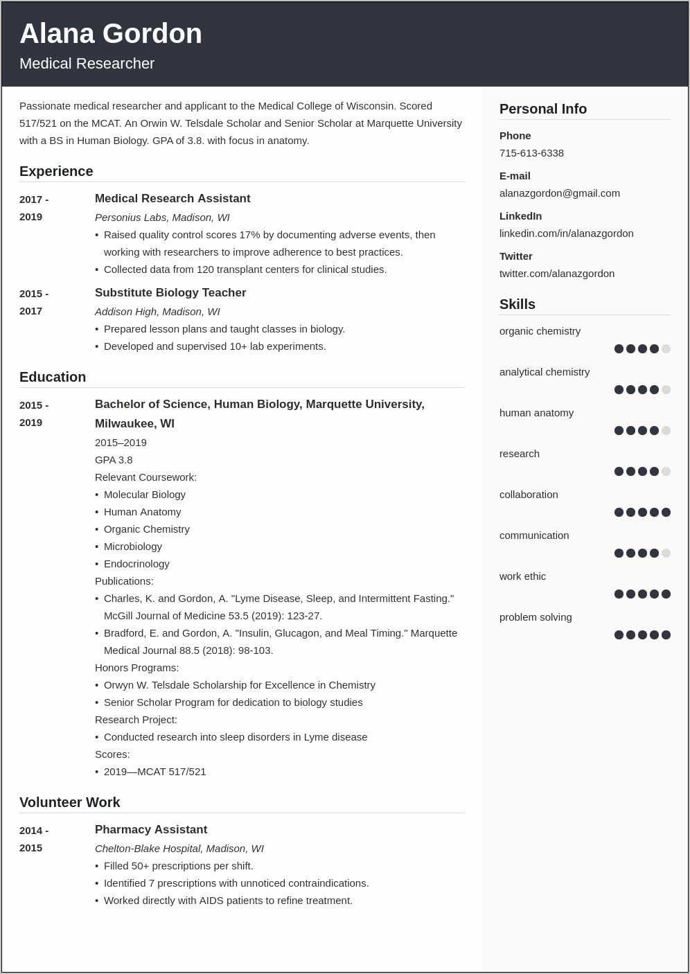 Example Of Student Resume For Medical School