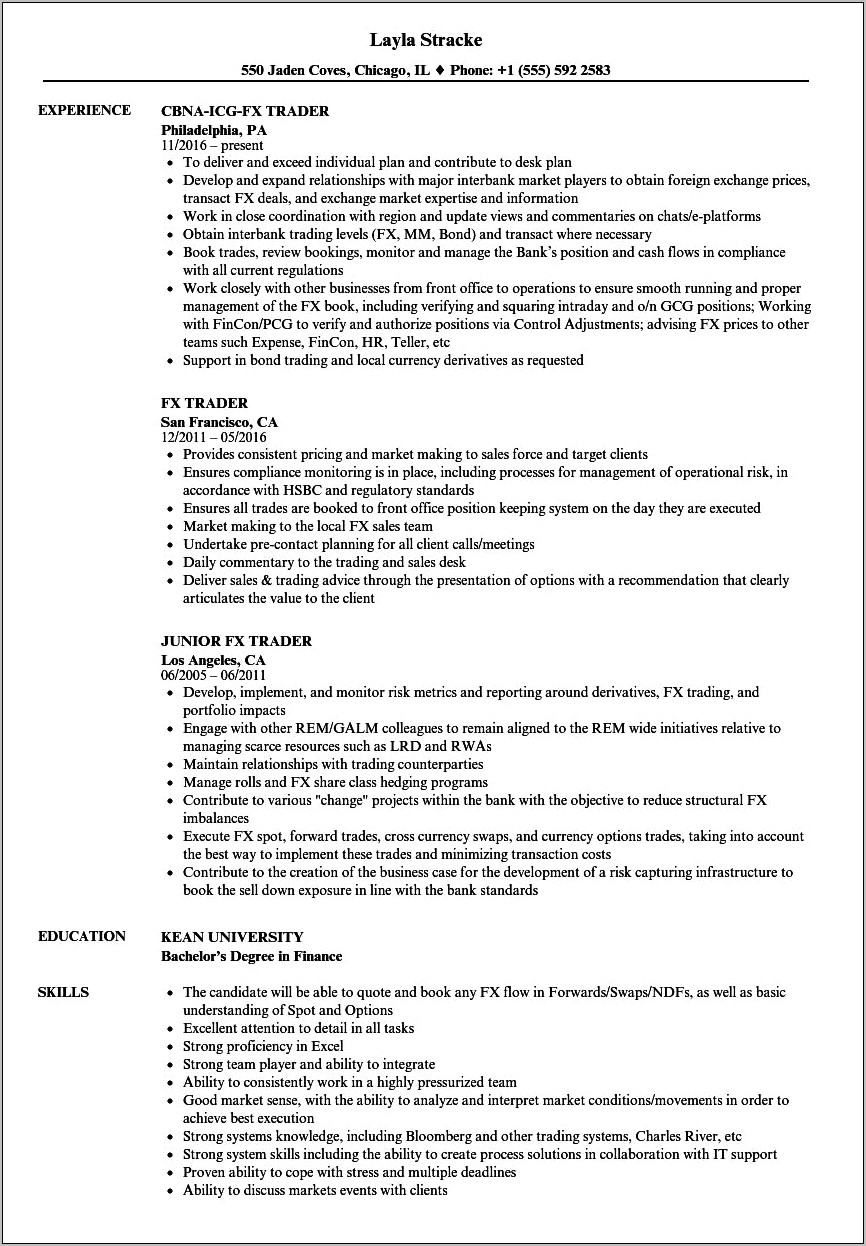 Example Of Trader Resume With 10 Year Experience