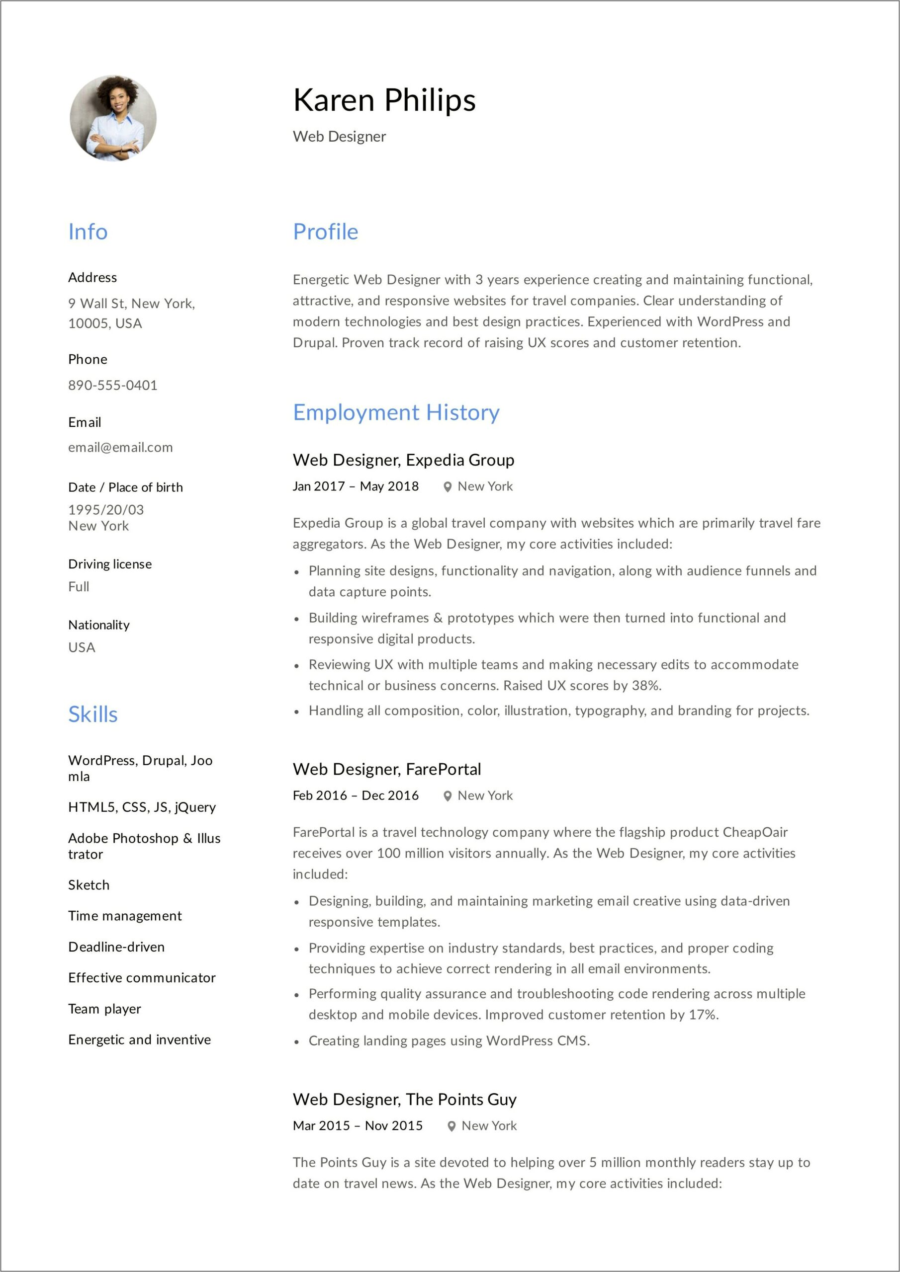 Example Of Website Designed On A Resume