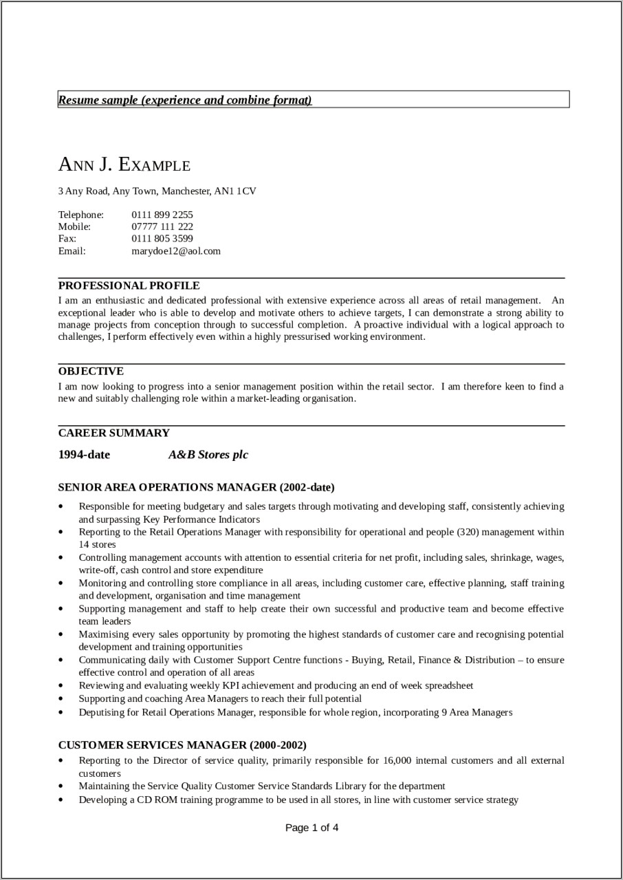 Example Of Work Resume Work Experience Customer Service
