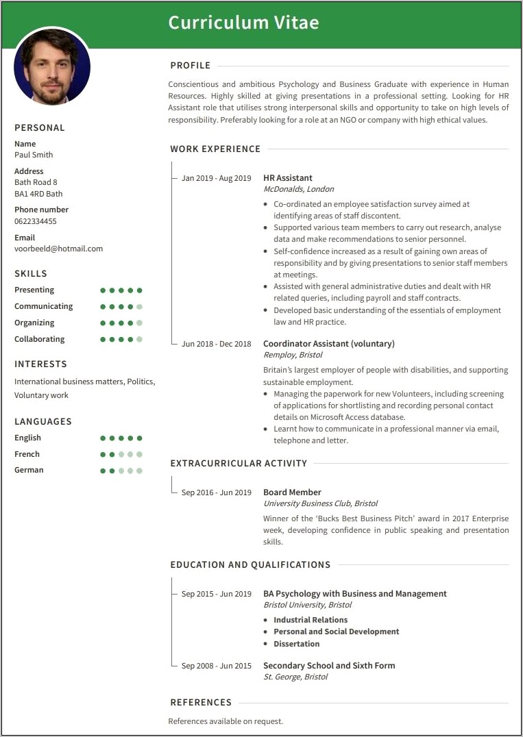 Example Personal Profile Resume Higher Education