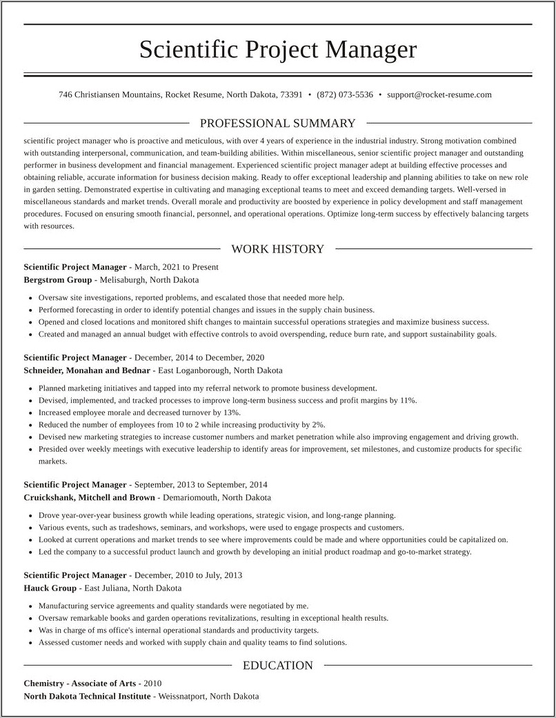 Example Project Manager Resume For Science