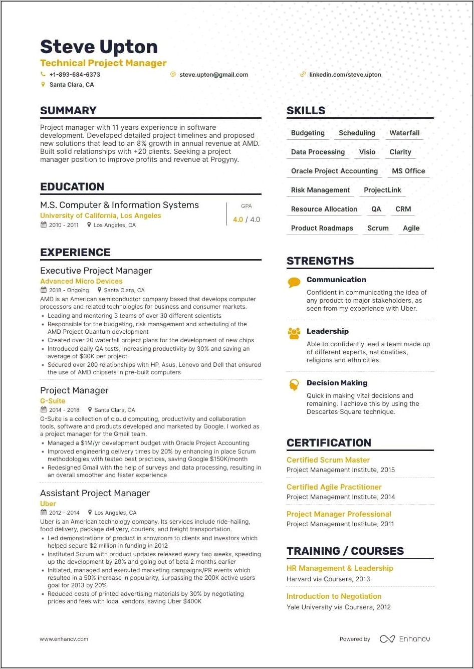 Example Project Manager Resume With Objective