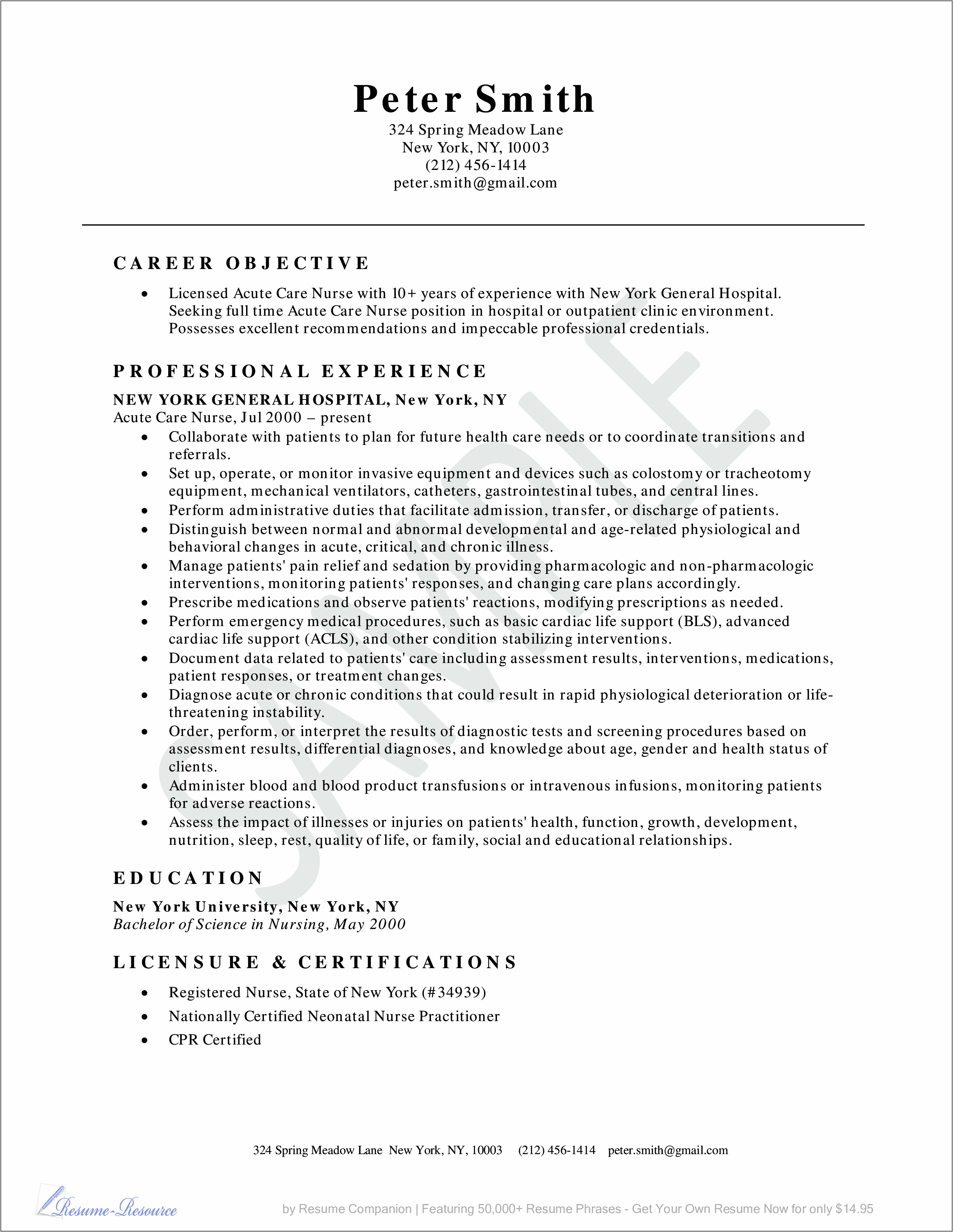 Example Registered Nurse Objectives For Resume