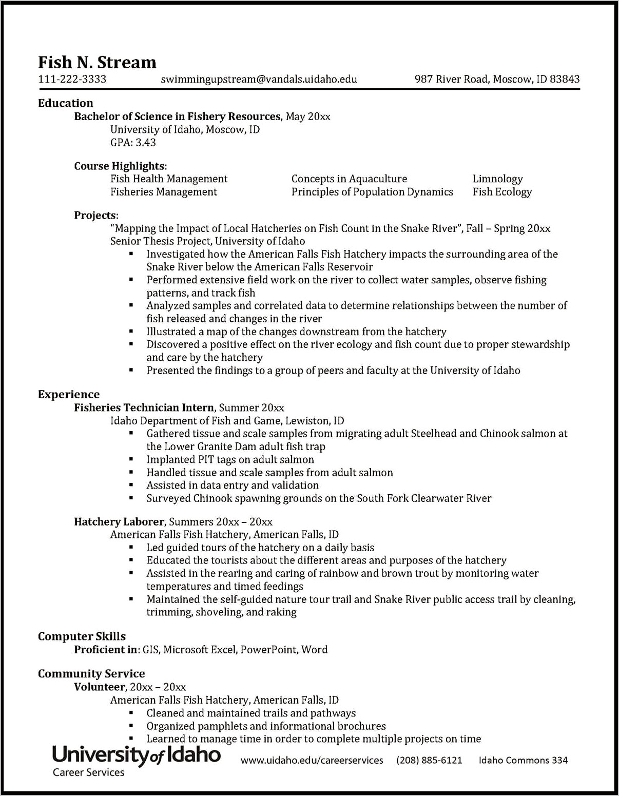 Example Resume Cover Letterfor Natural Resources