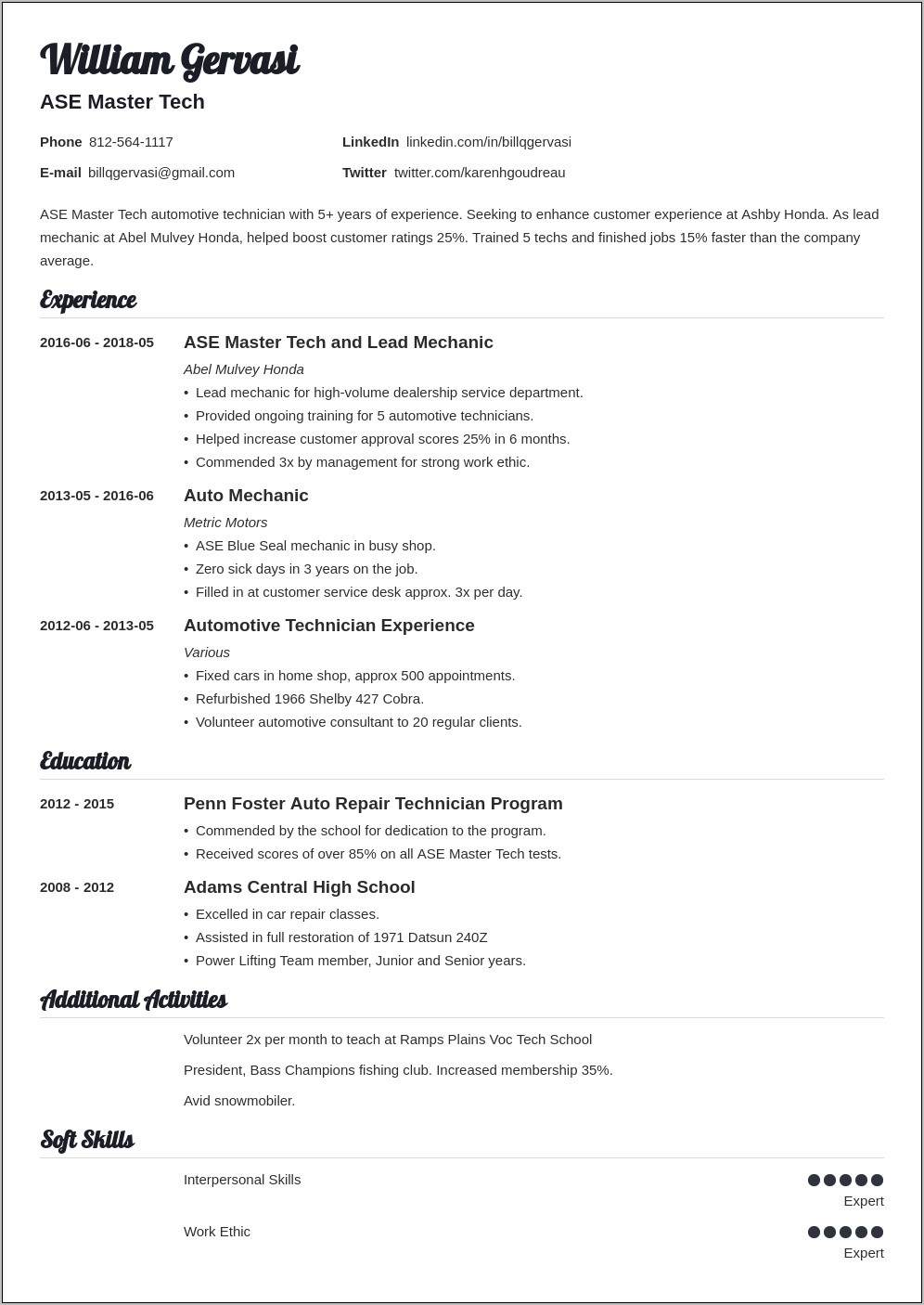 Example Resume For A Automotive Regional Manager