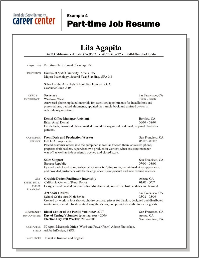 Example Resume For Ful Ltime Job