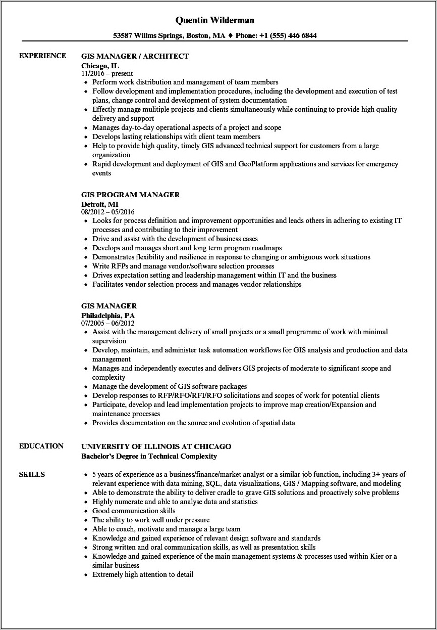 Example Resume For Geogrphy Major And Gis Minor