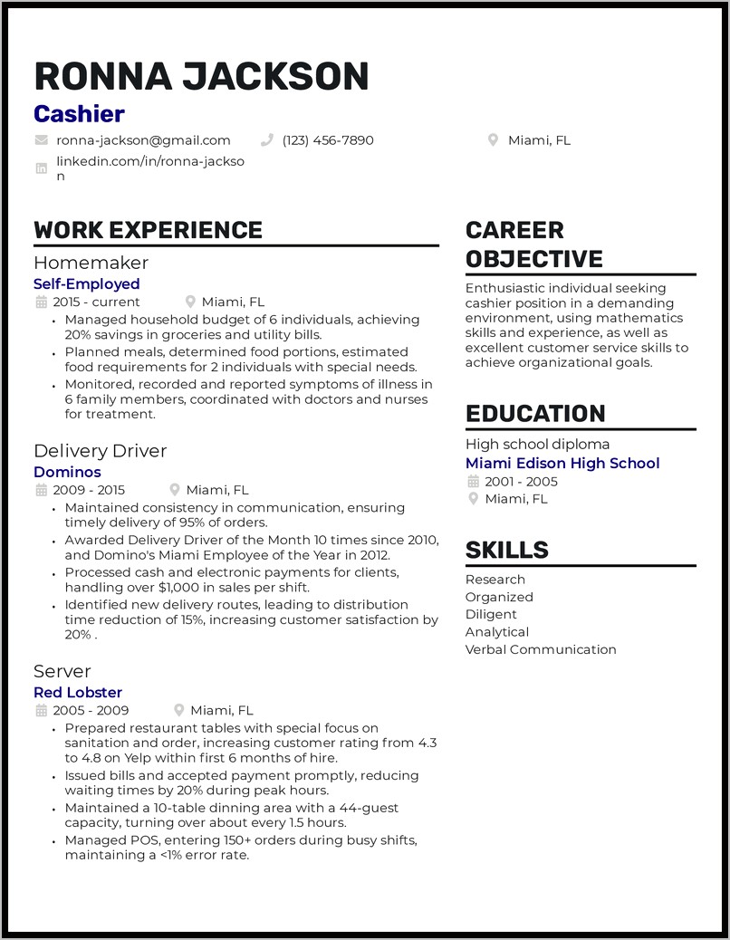 Example Resume For Homemaker With No Work Experience