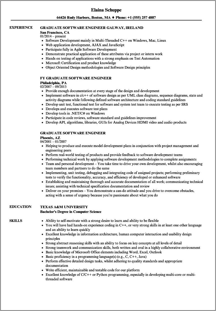 Example Resume For It Graduate