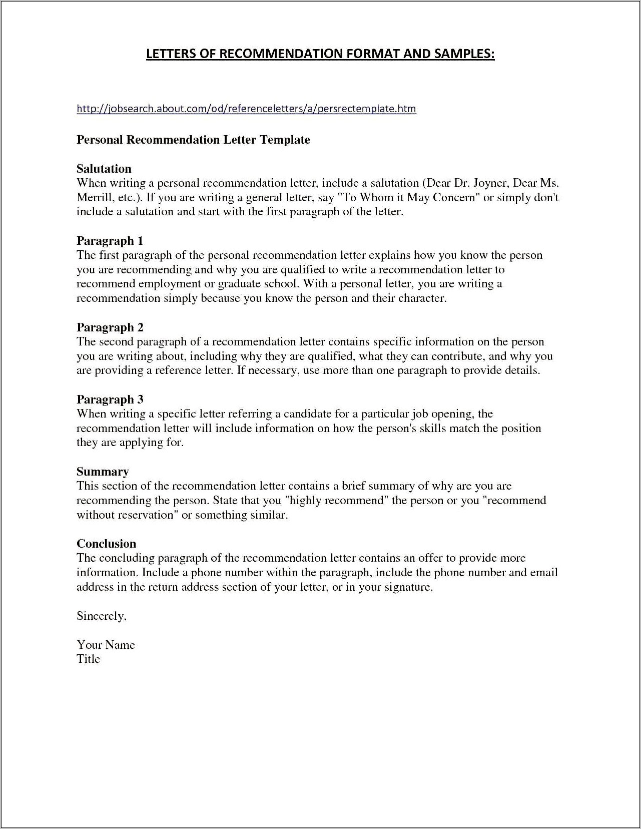 Example Resume For Letter Of Recommendation