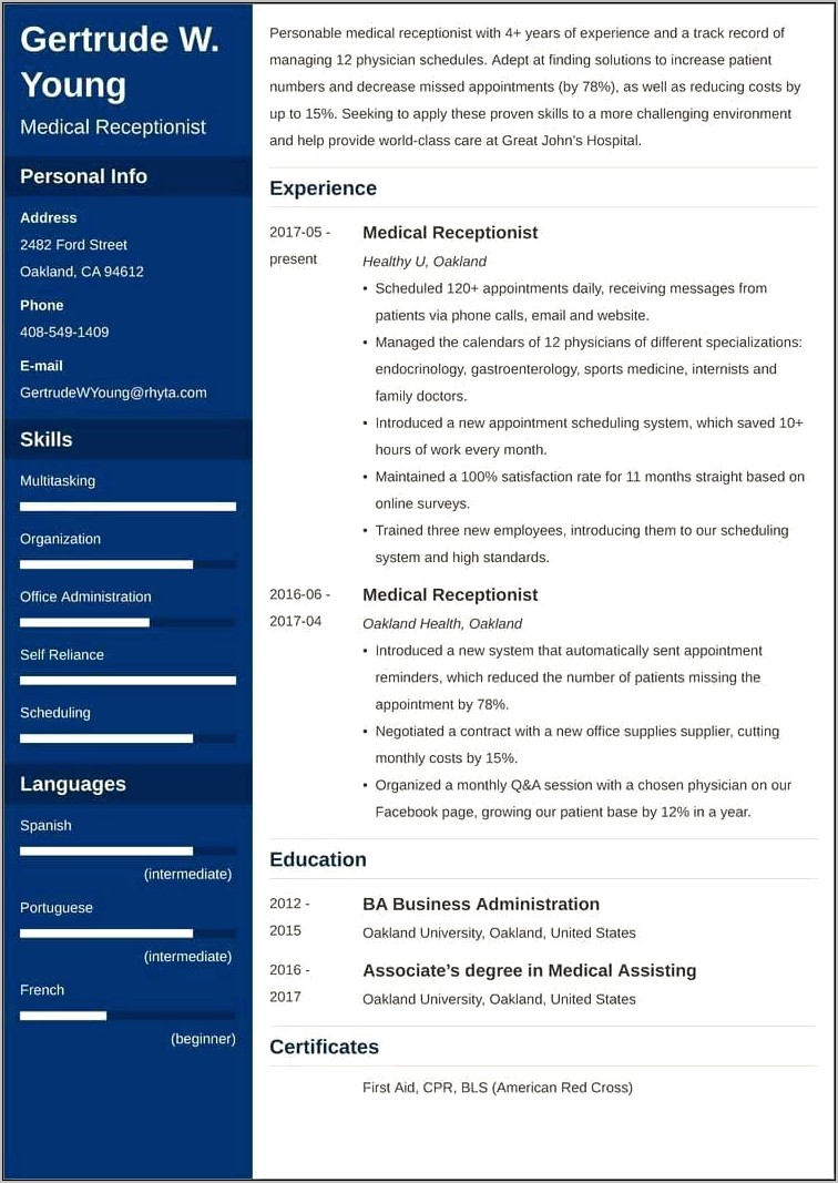 Example Resume For Medical Administrative Assistant