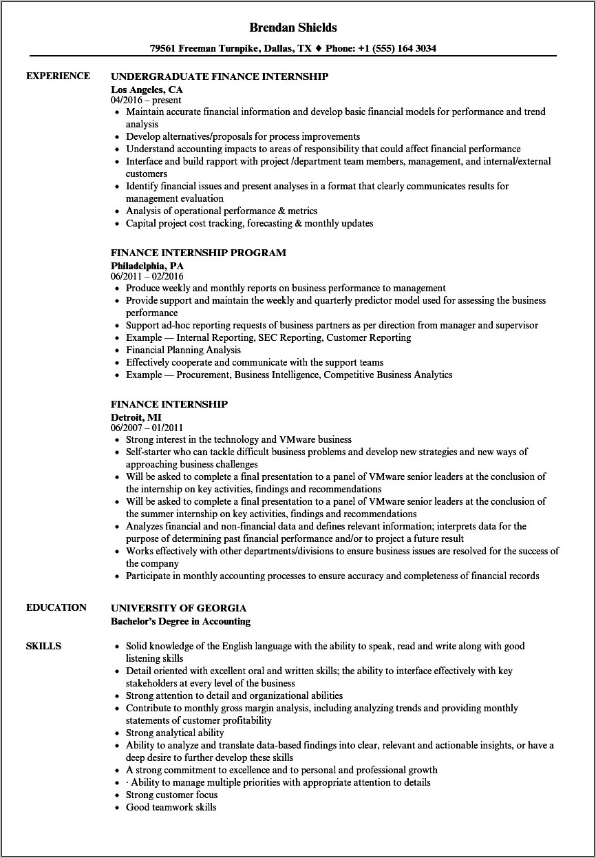 Example Resume For Ojt Financial Management Students