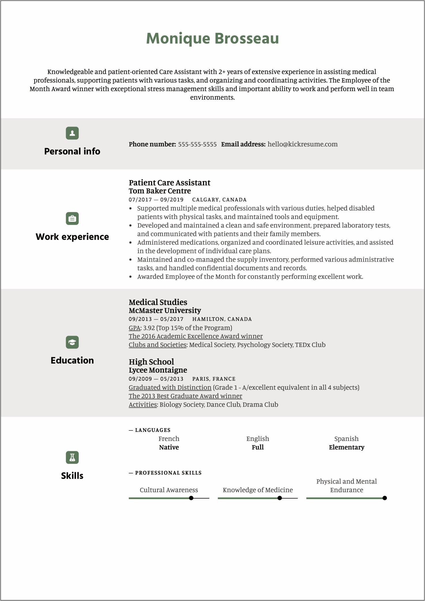 Example Resume For Patient Care Assistant