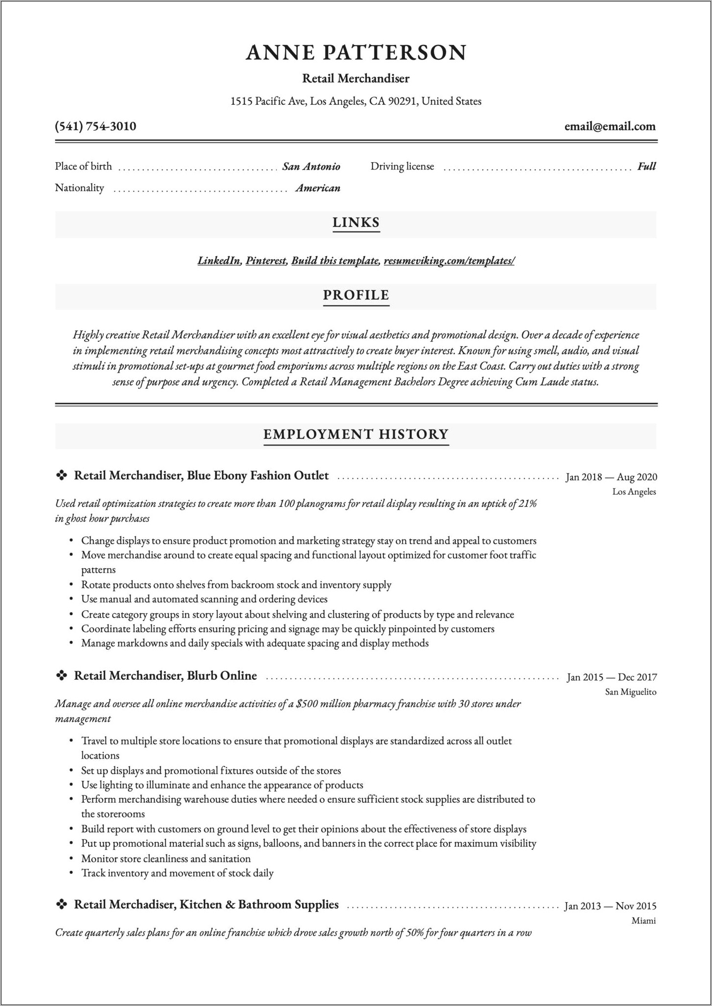 Example Resume For Pepsi Merchandiser