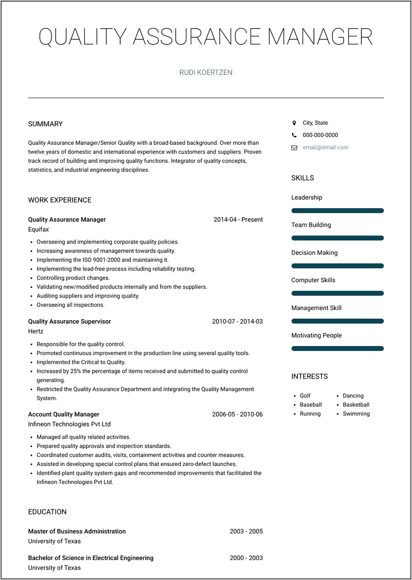 Example Resume For Quality Assurance