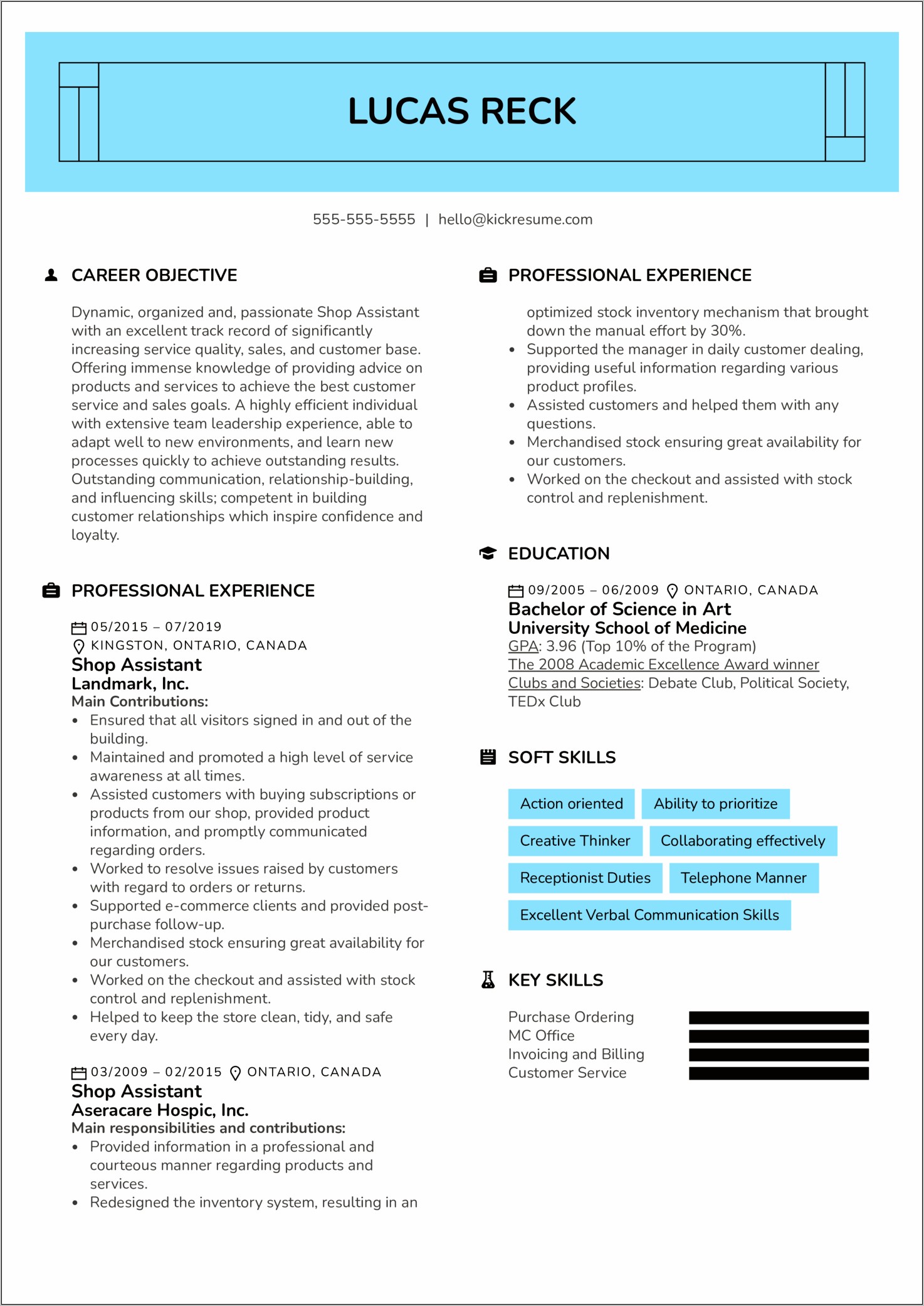 Example Resume For Retail Assistant