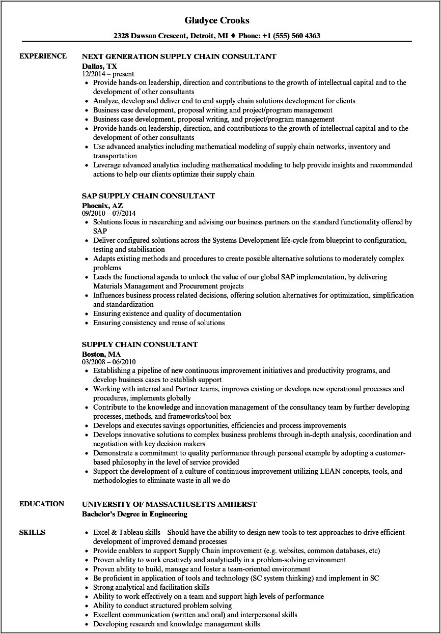 Example Resume For Supply Chain Management