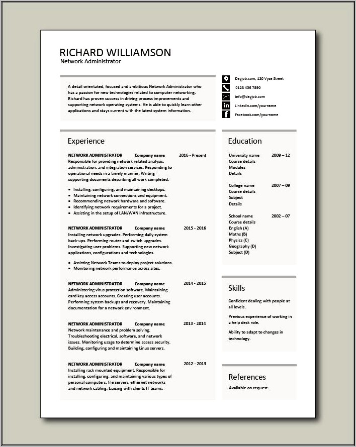 Example Resume For System Administrator 1
