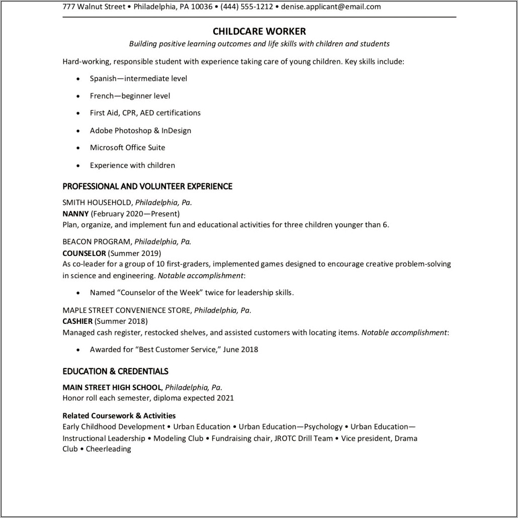 Example Resume For Teenager First Job