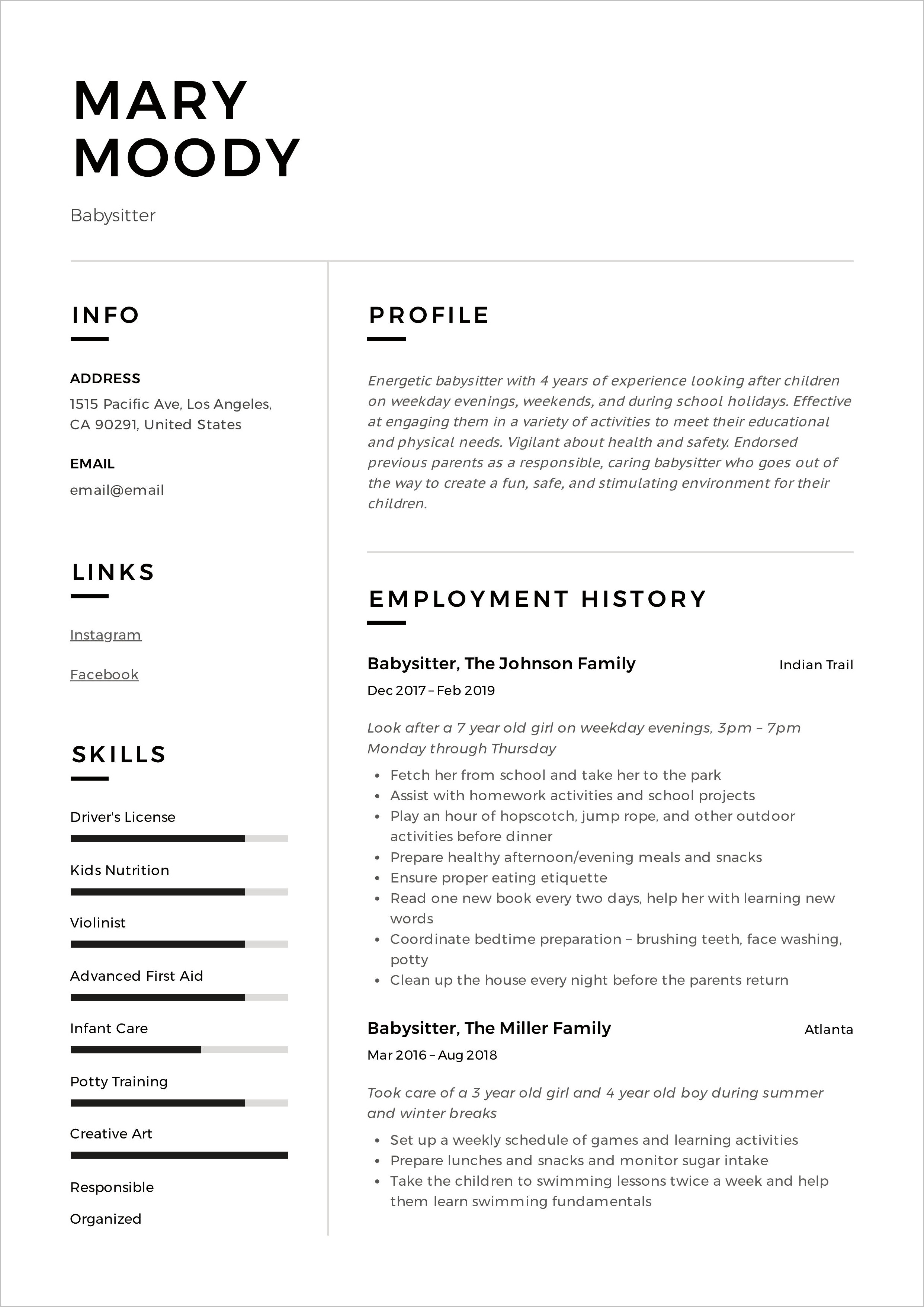 Example Resume Never Had A Job Babaysitter