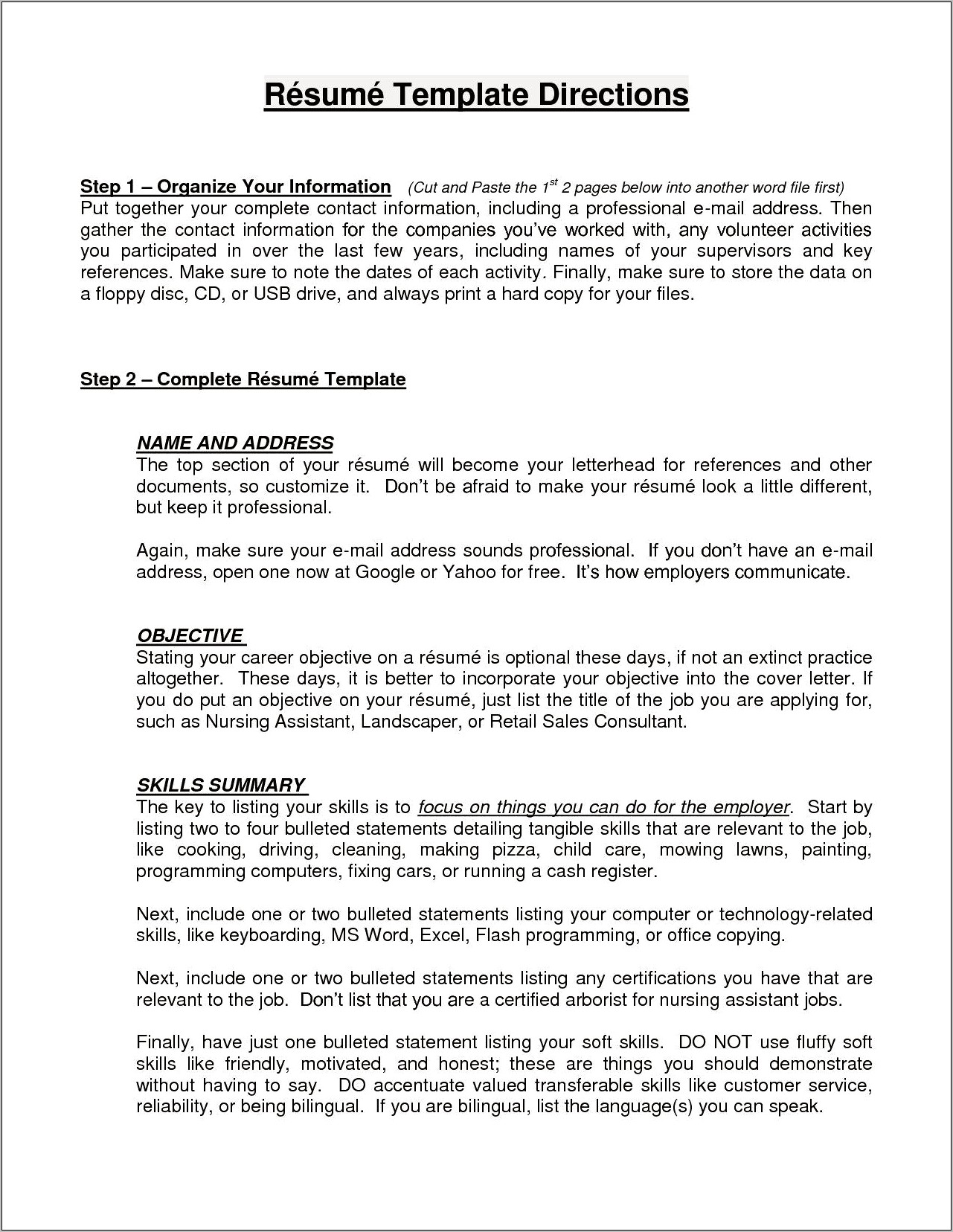 Example Resume Objective For Career Change