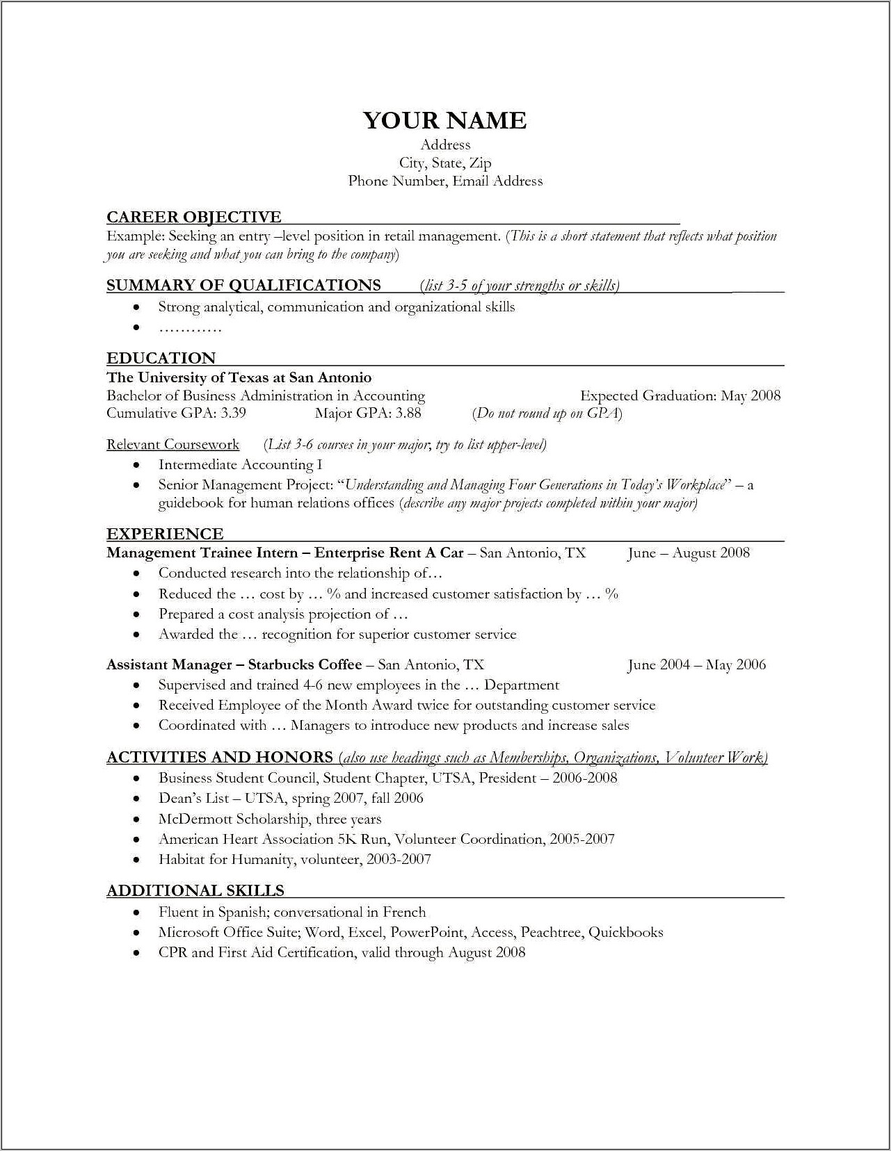 Example Resume Objectives For Management Positions