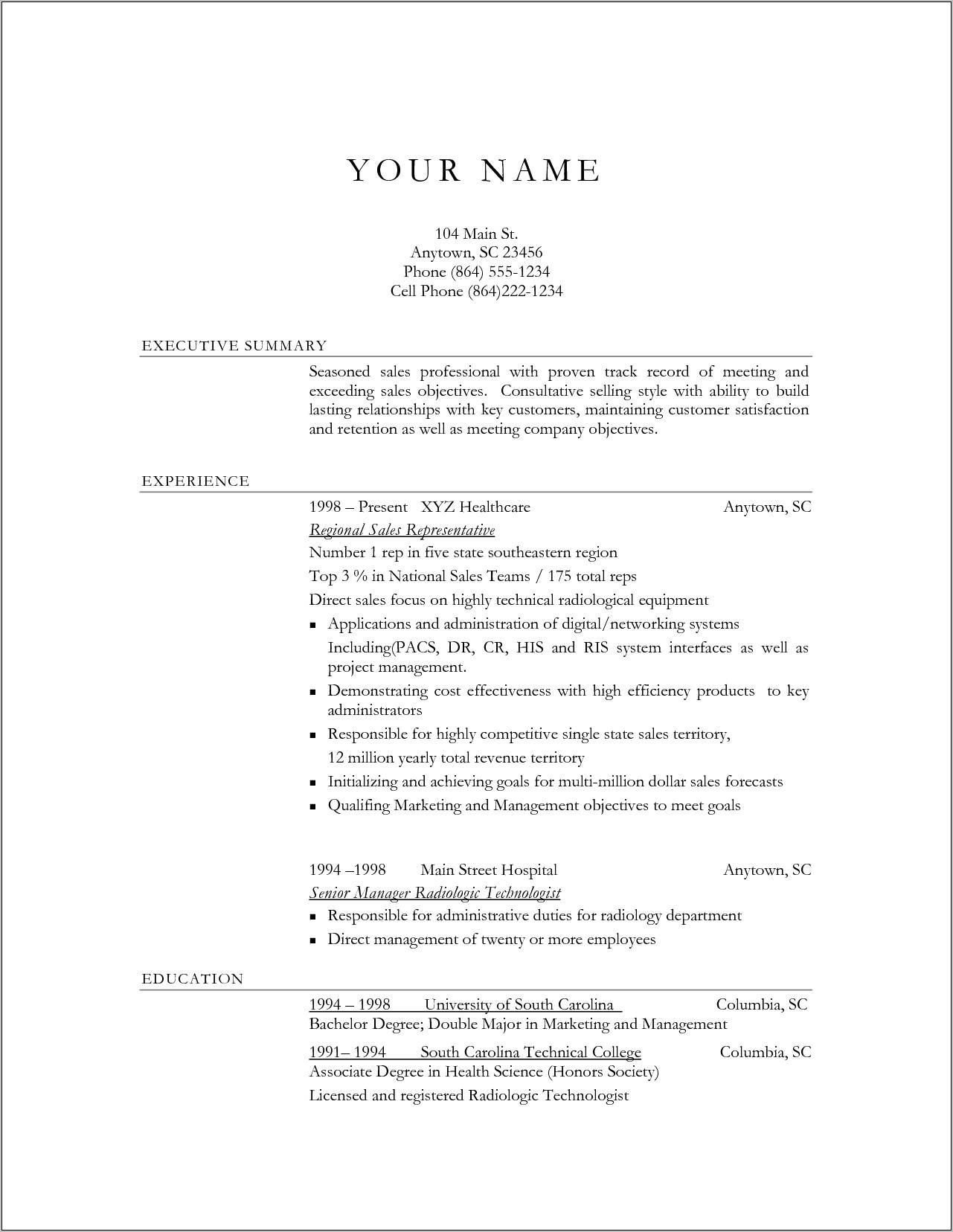 Example Resume Objectives For Sales Position