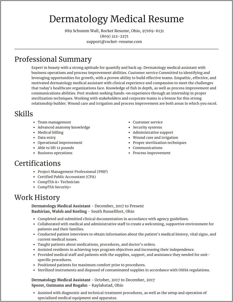 Example Resume Of A Medical Assistant