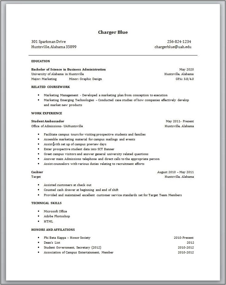 Example Resume Of College Student With 0 Experience