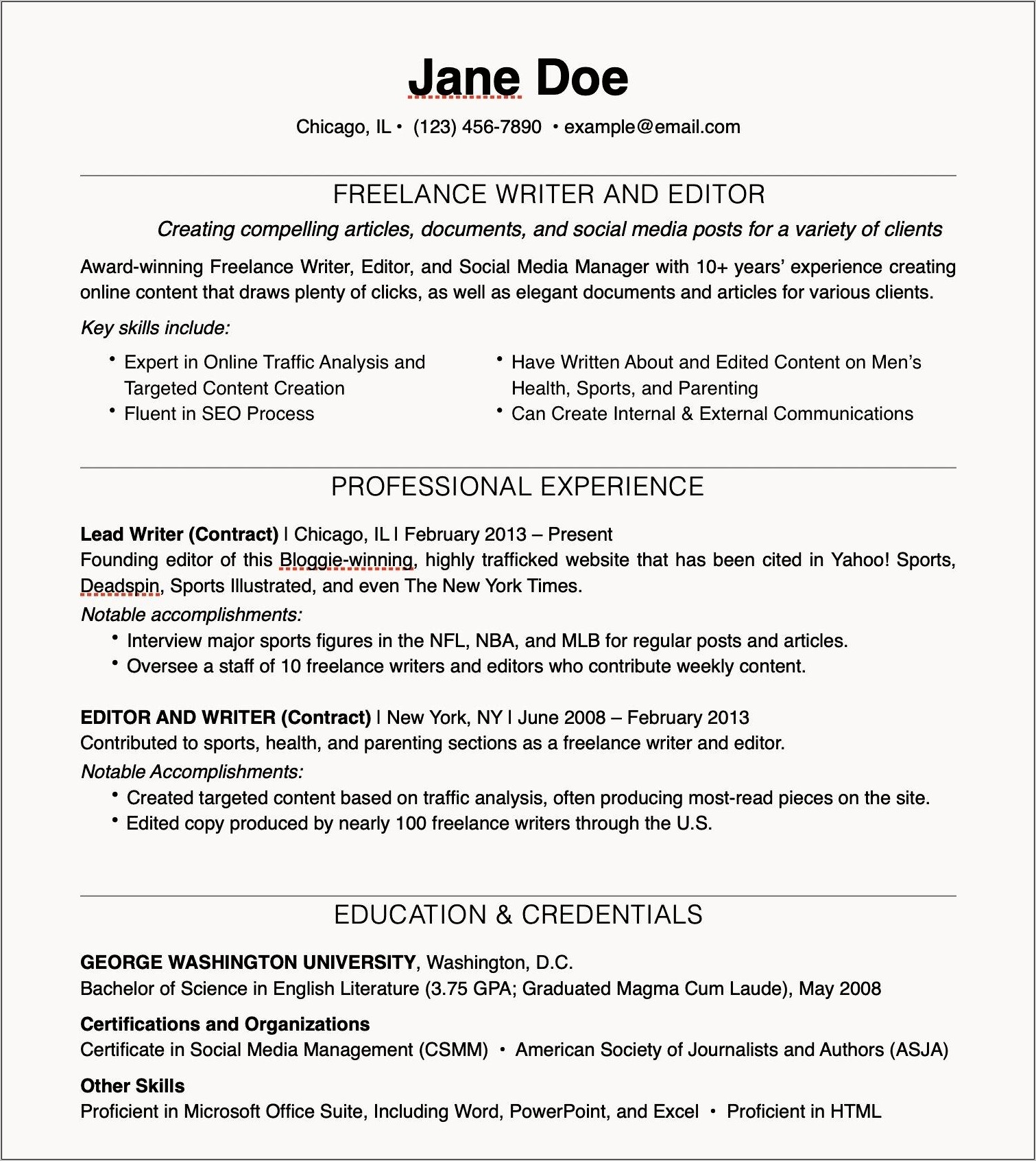 Example Resume Of Freelance And Permanent