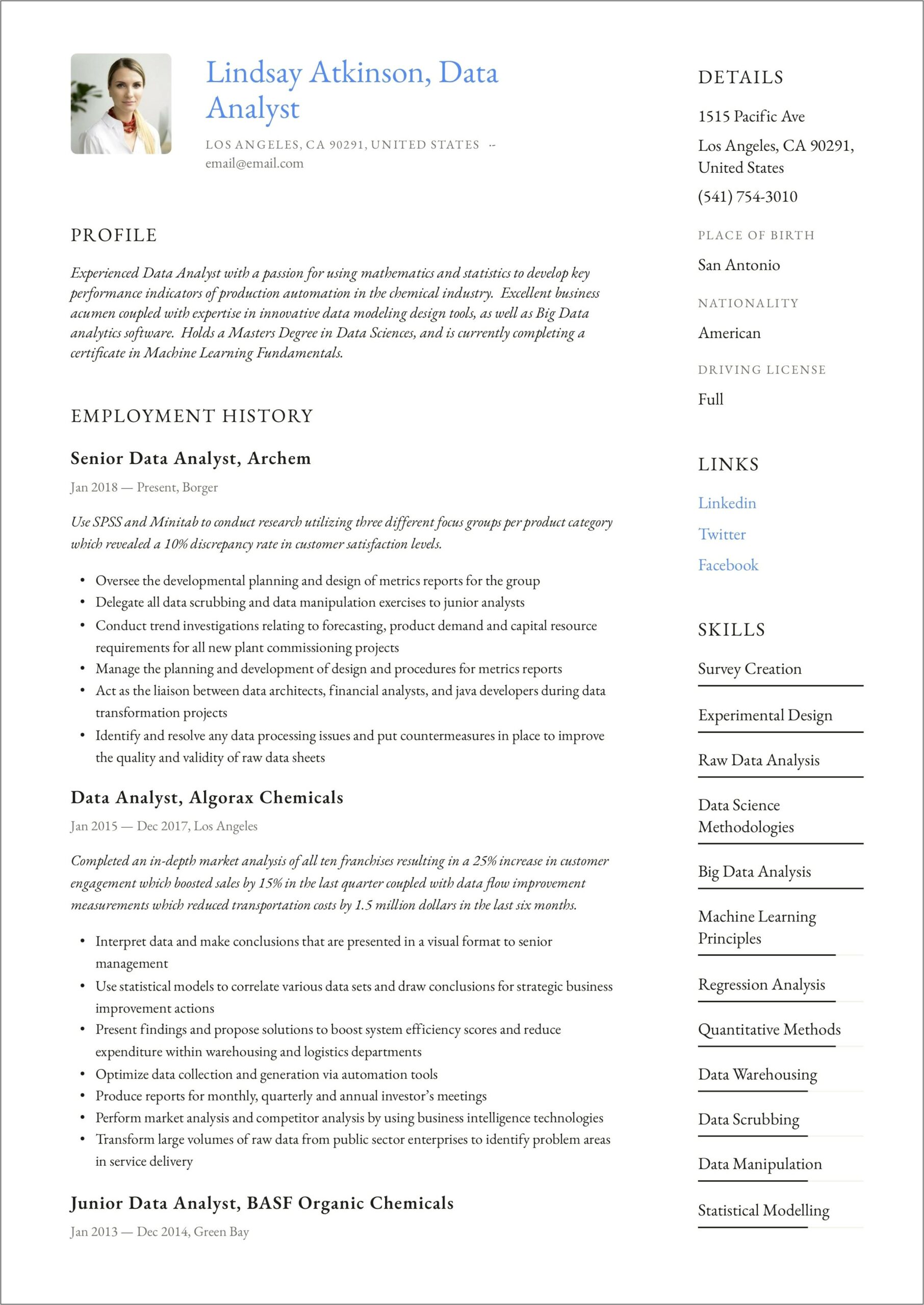 Example Resume Summary Data Analyst