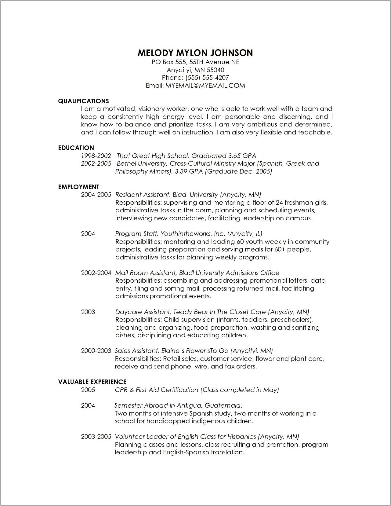 Example Resume To Apply For Graduate School