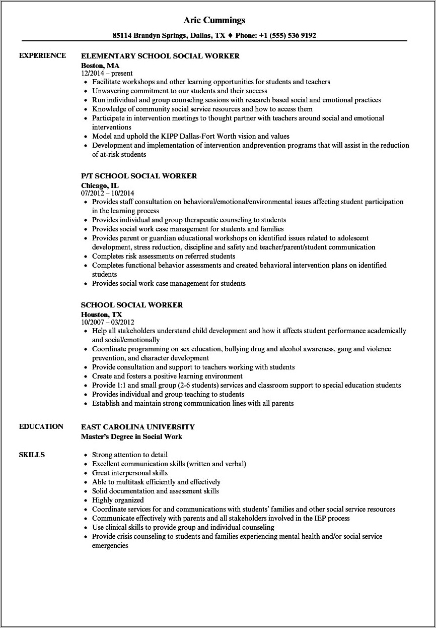 Example Skills On Resume For Social Worker