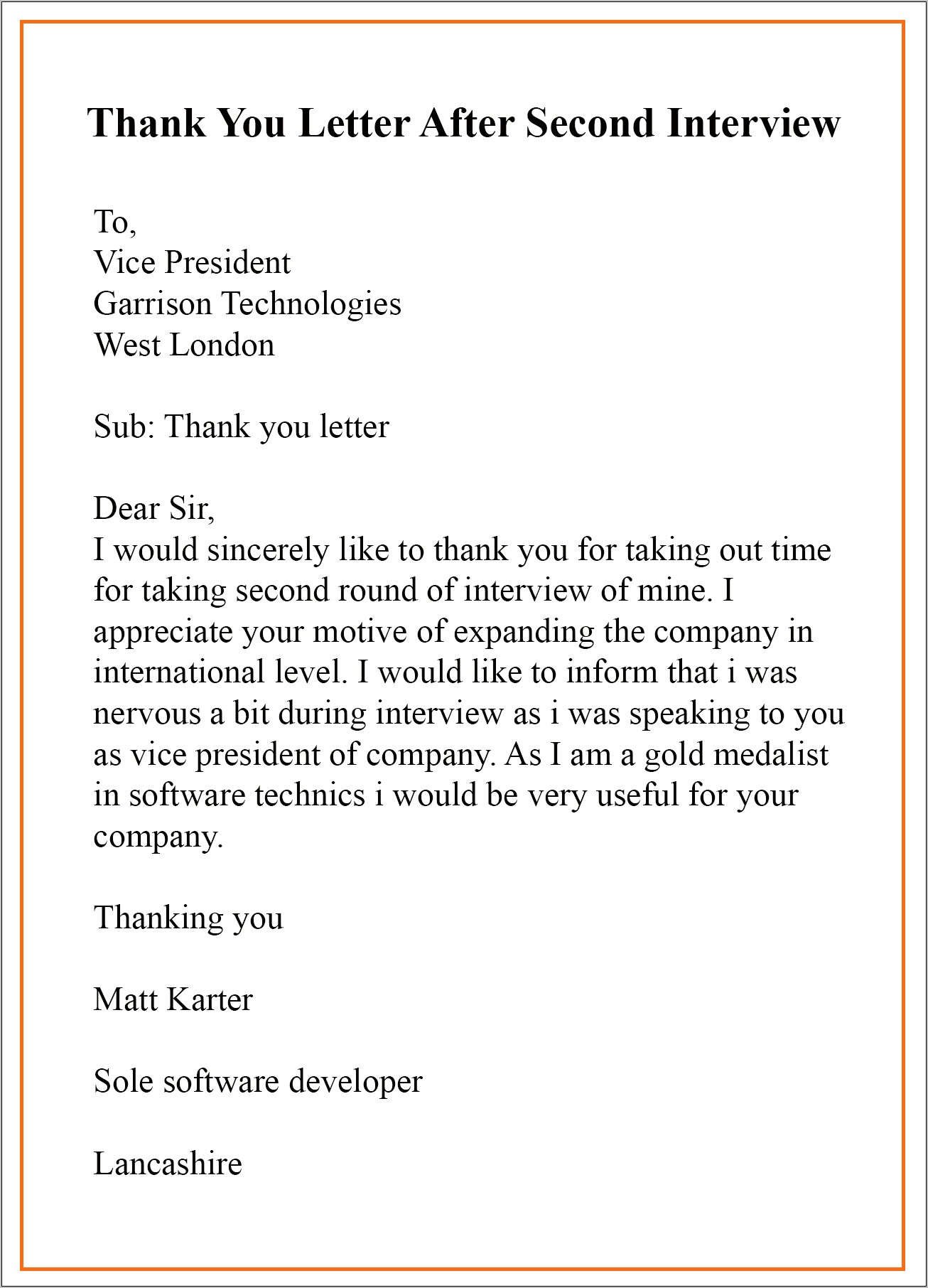 Example Thank You Letter After A Resume