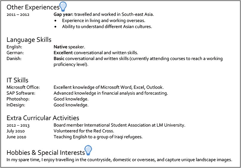 Example To Describe Domestic Skills For A Resume