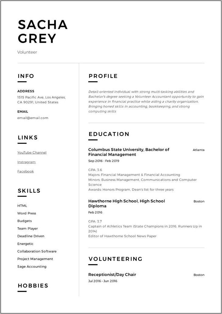 Example Volunteer Work On Resume Graduate School