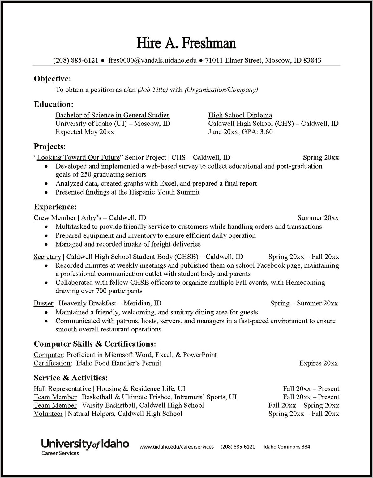 Examples For Highschool Students Going To College Resume