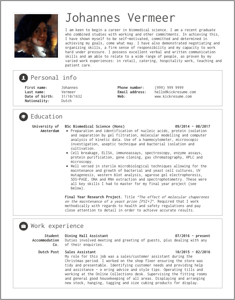 Examples For Resume Experience For Beginner