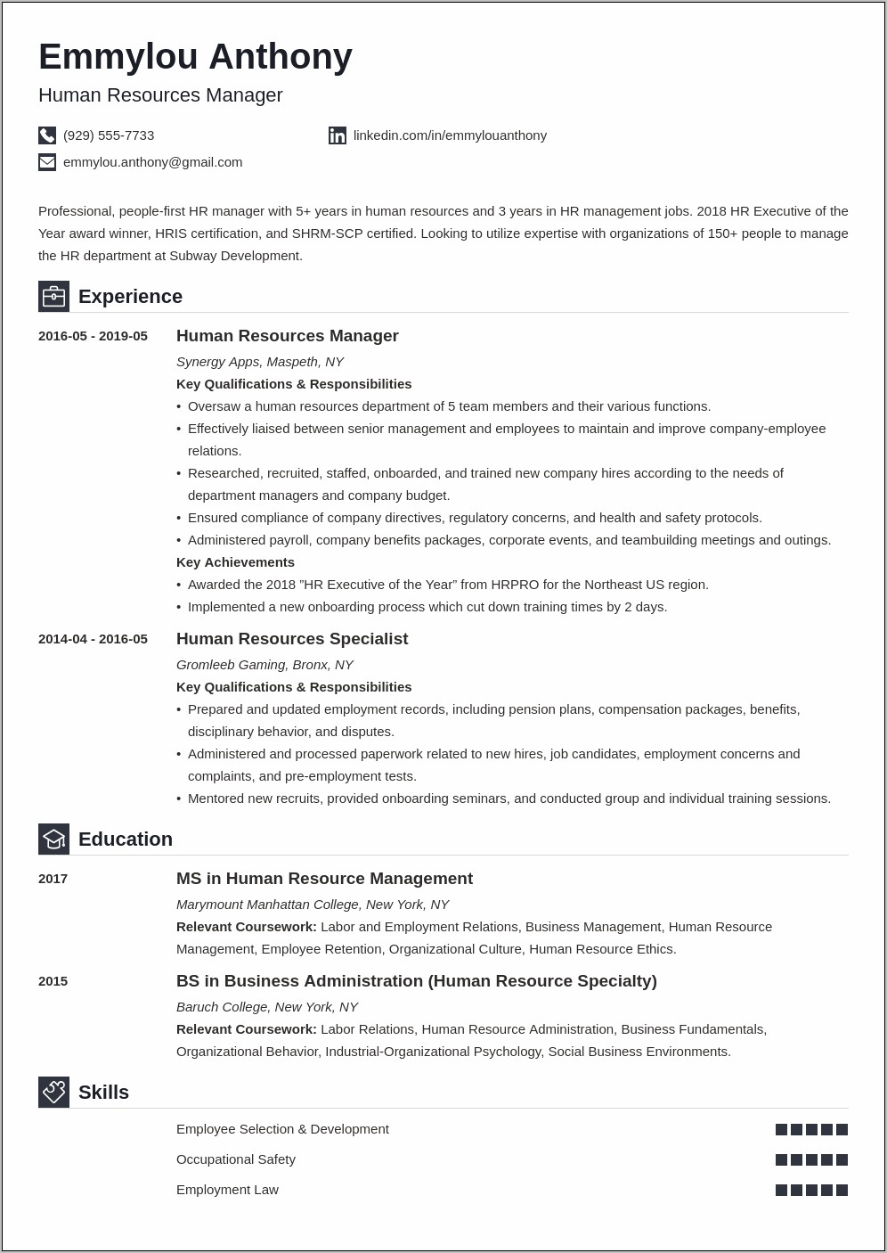 Examples Human Resources Training Manager Resume