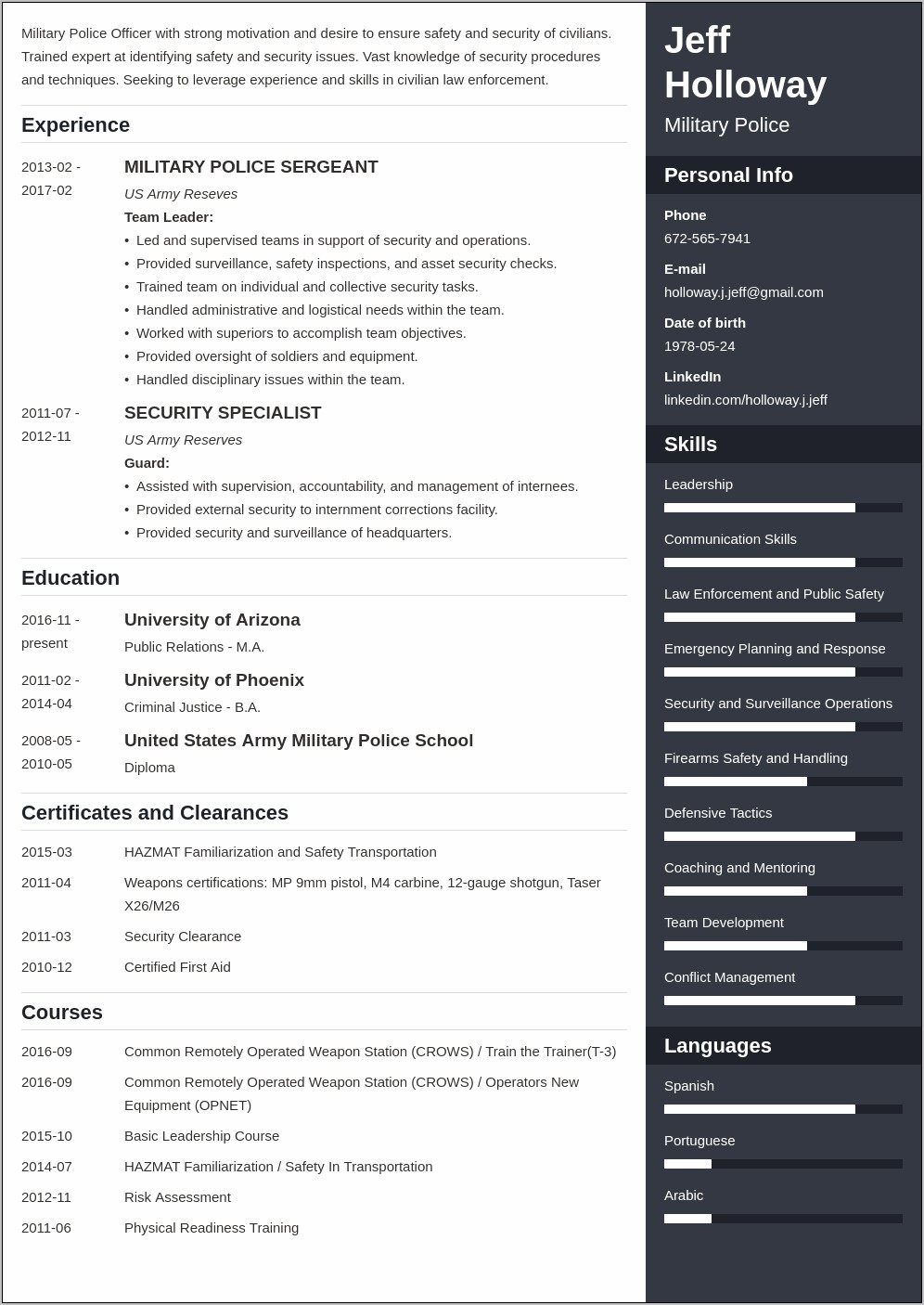 Examples Of 6 Page Civilian Military Resume